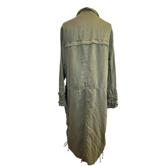 Free People Olive Duster Trench Coat LARGE Oversized Linen Long Fall Grunge Rare - Picture 7 of 9